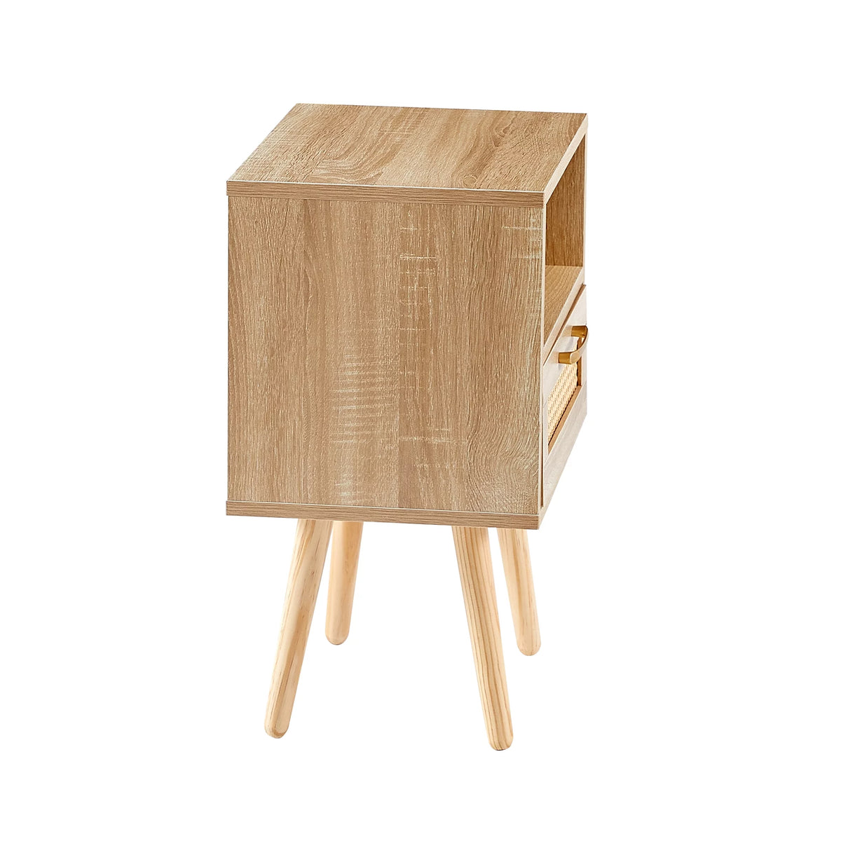 Modern Rattan Wood Nightstand with 1 Drawer Q701