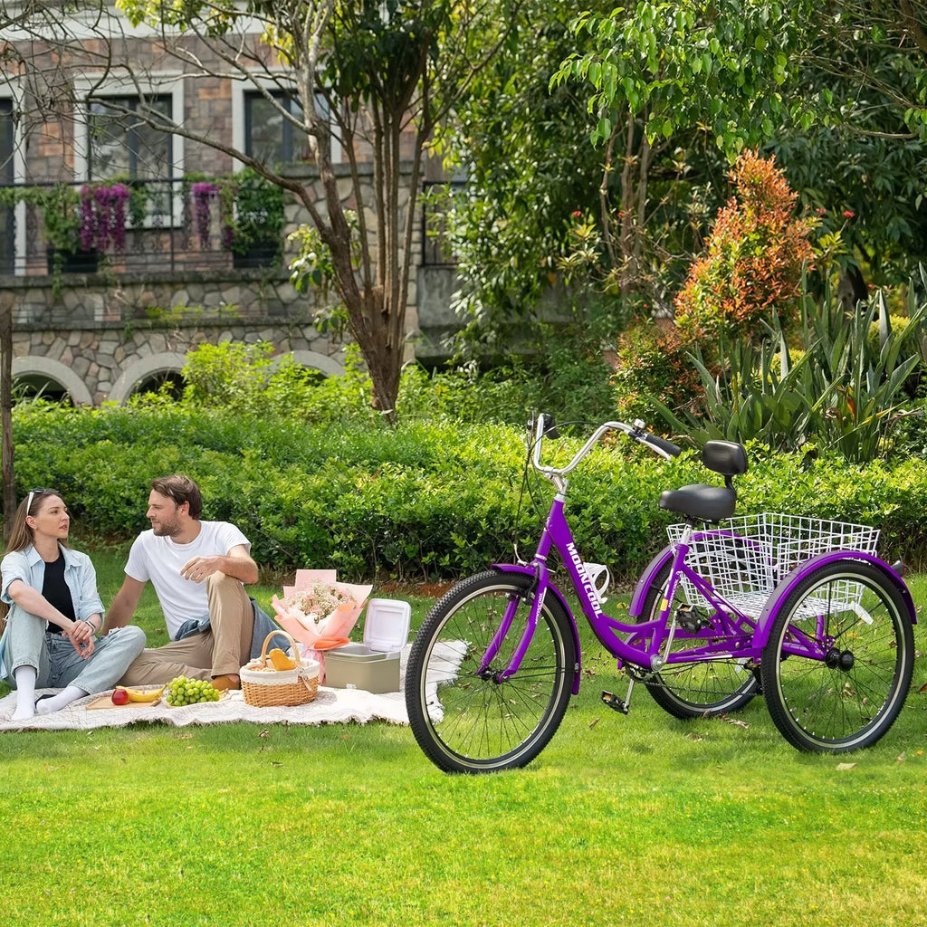 Cyan 26 inch 7-Speed Adult Tricycle with Basket U726155