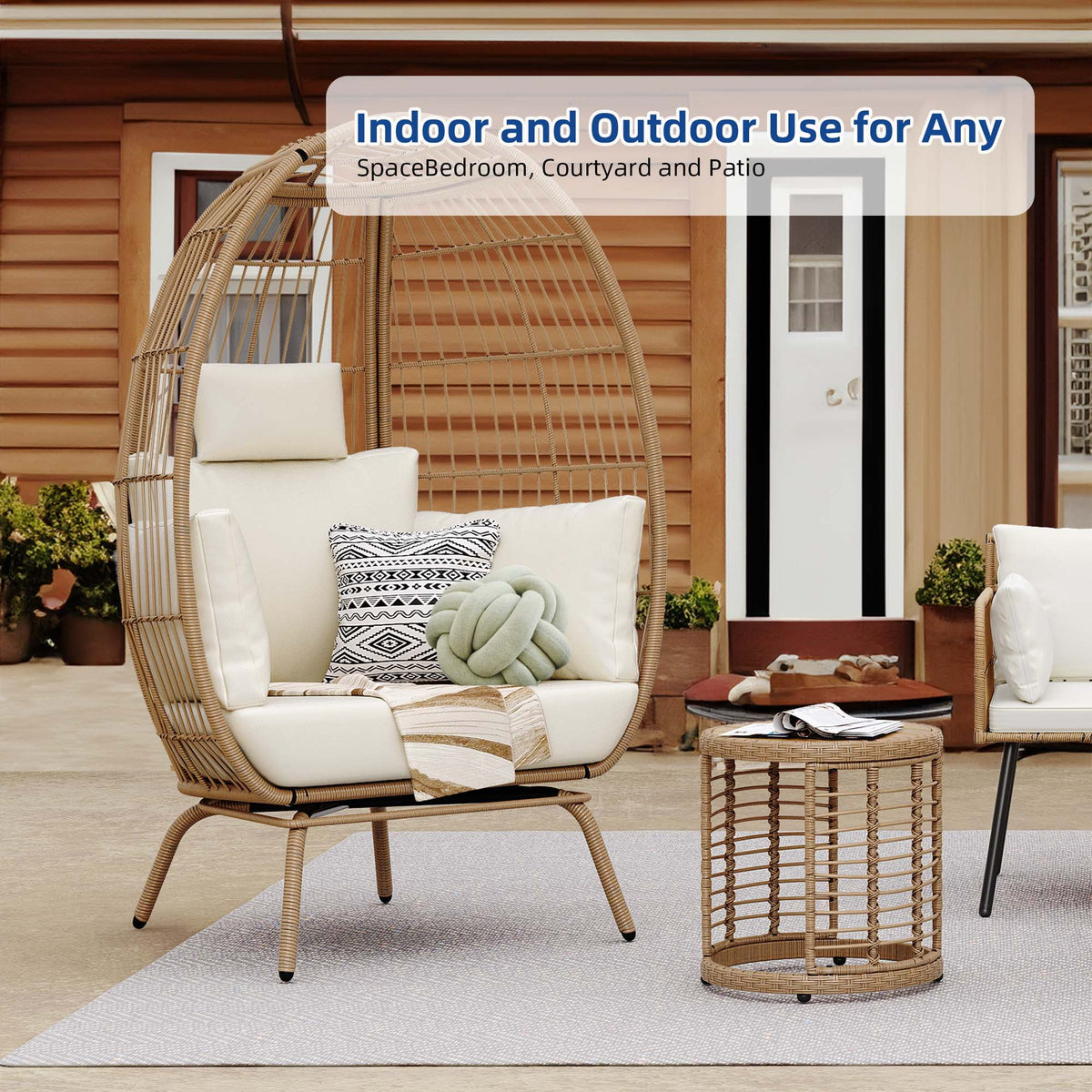 Beige Wicker Egg Chair with Cushions T77851