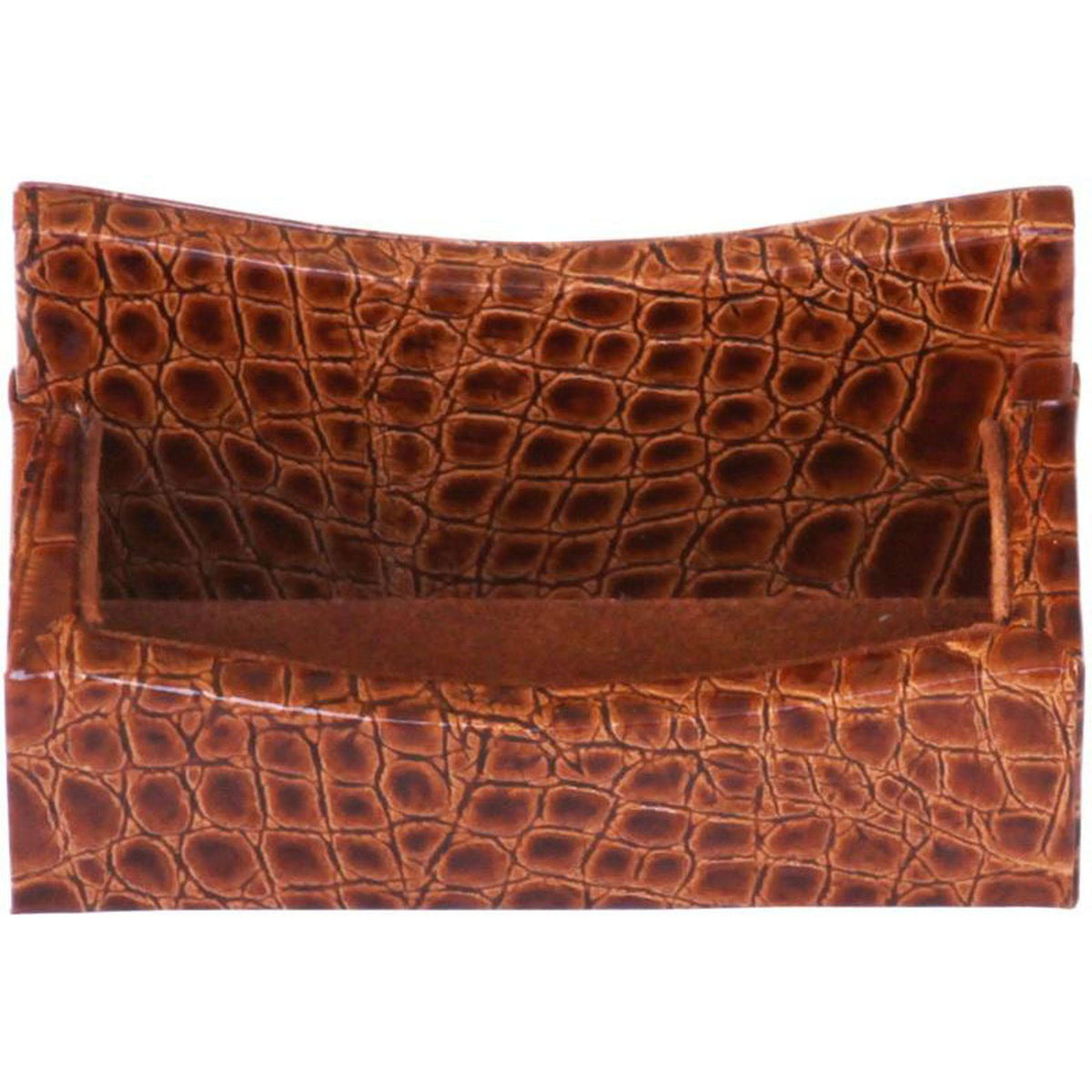 Cognac Brown Italian Patent Leather Business Card Holder N89993