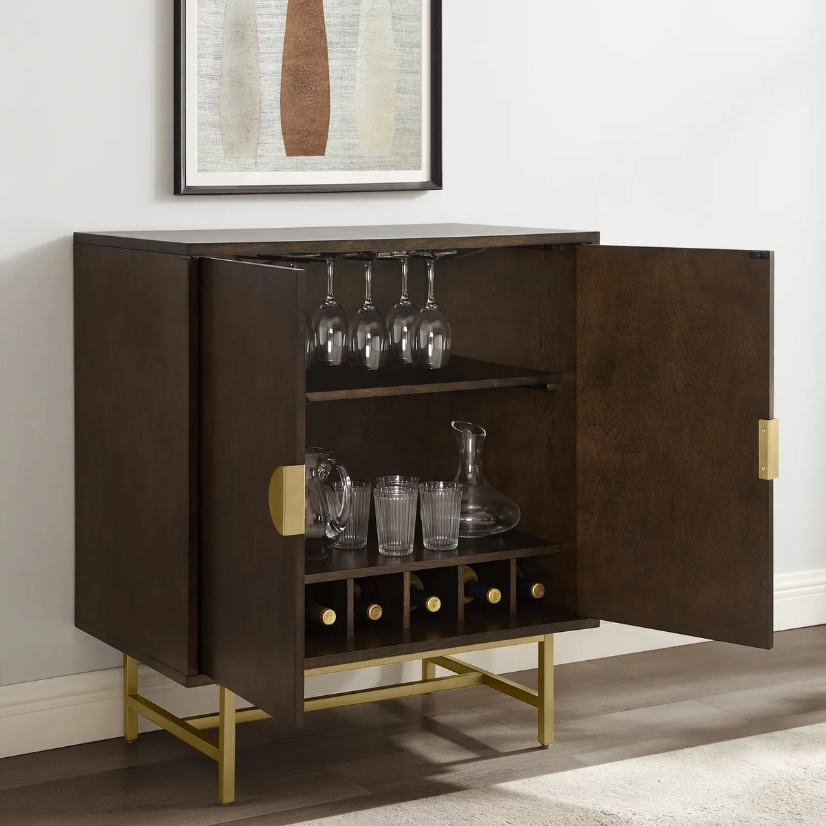 Dark Brown Wood Bar Cabinet I32449