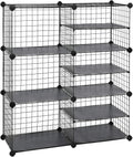 Cube Storage Unit, Interlocking Metal Wire Organizer, Modular Cabinet, Bookcase, 32.7 L x 12.2 W x 36.6 H Inches, Black F87439