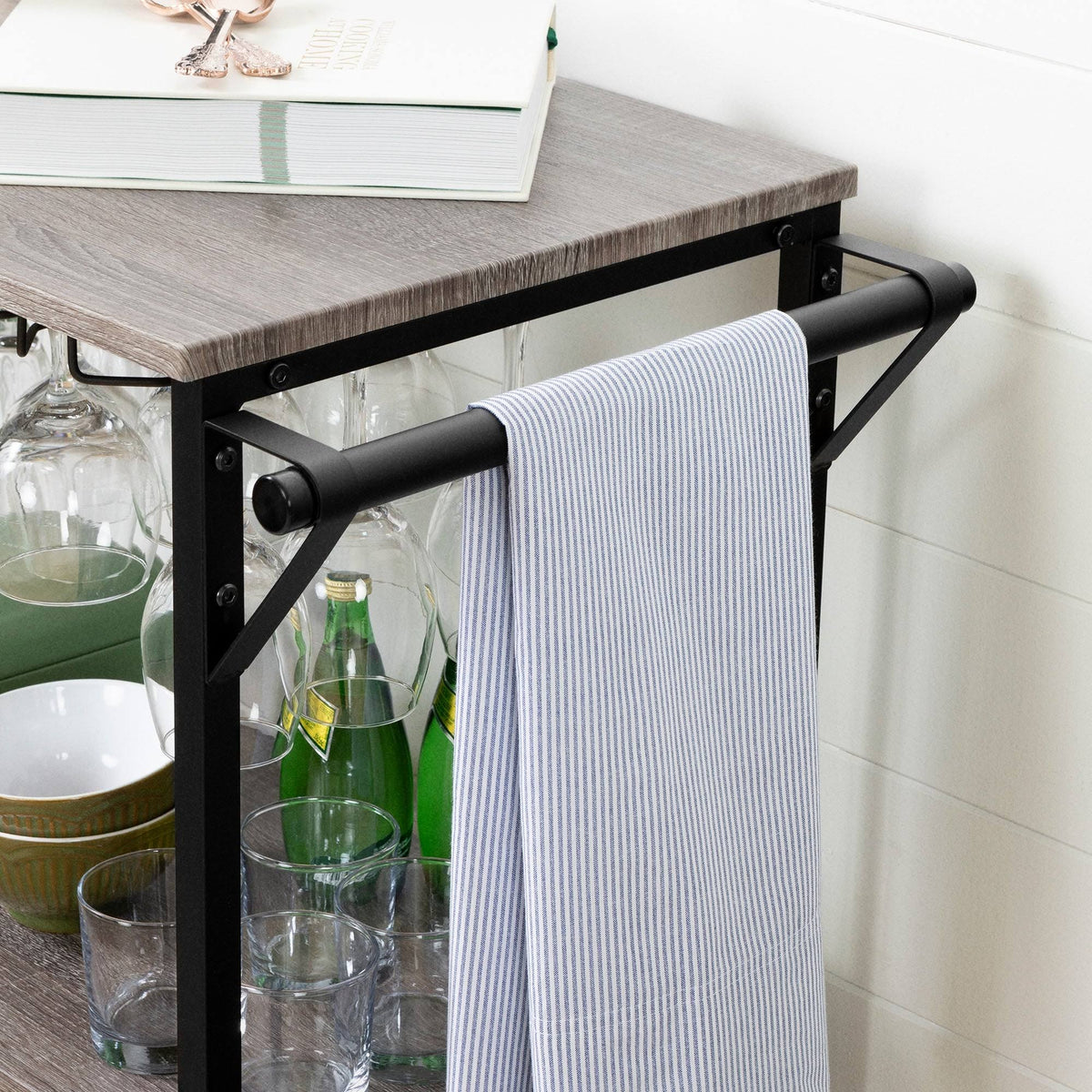 White Oak Bar Cart with Wine Rack R2419