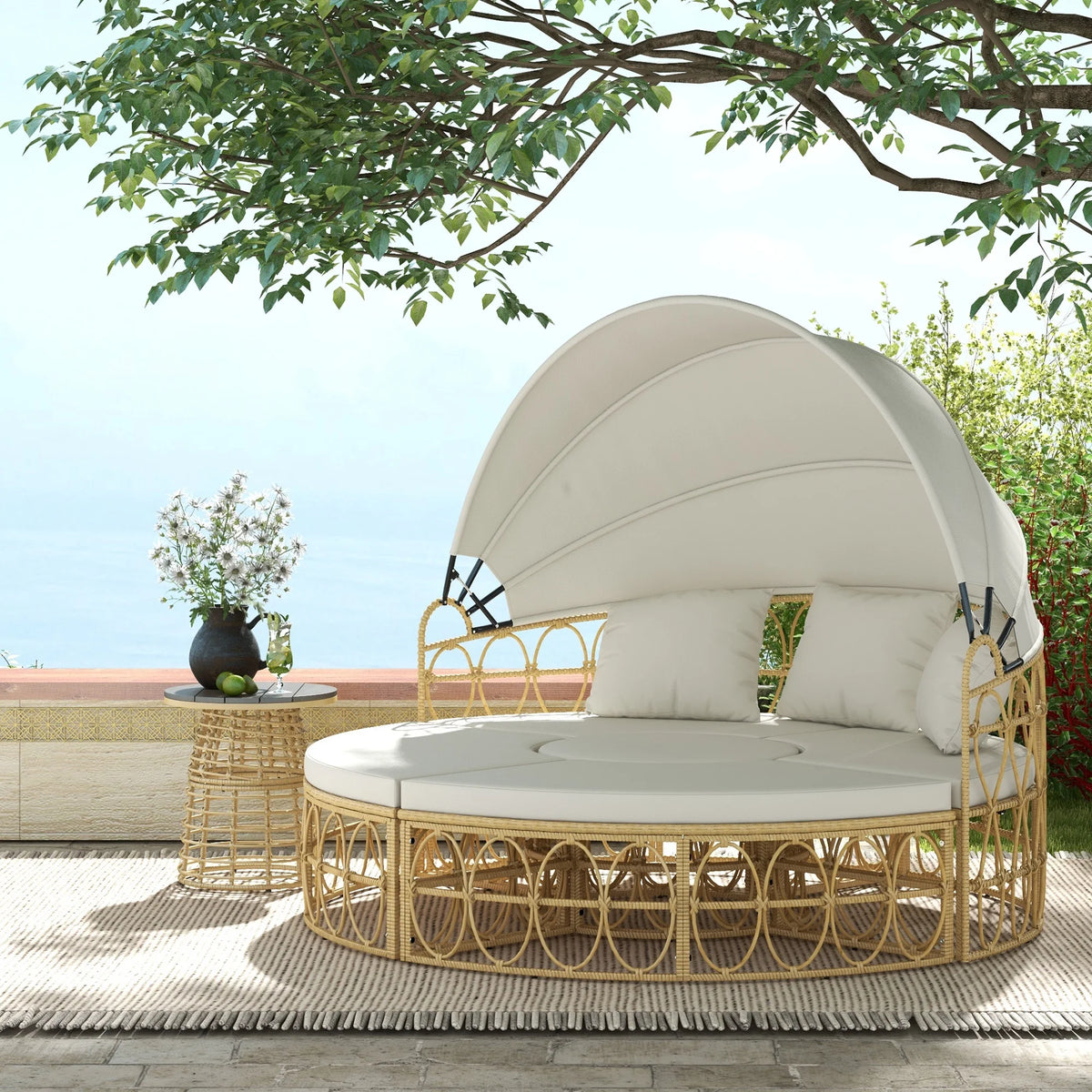 White Patio Furniture Set with Cushions G465238