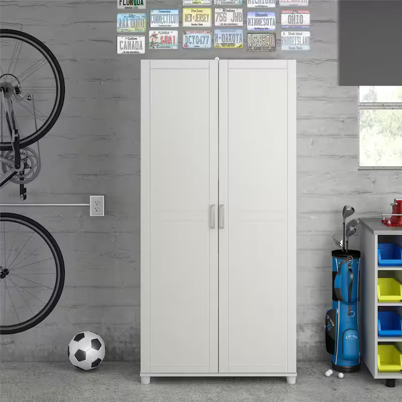White Wood Freestanding Garage Cabinet A5830