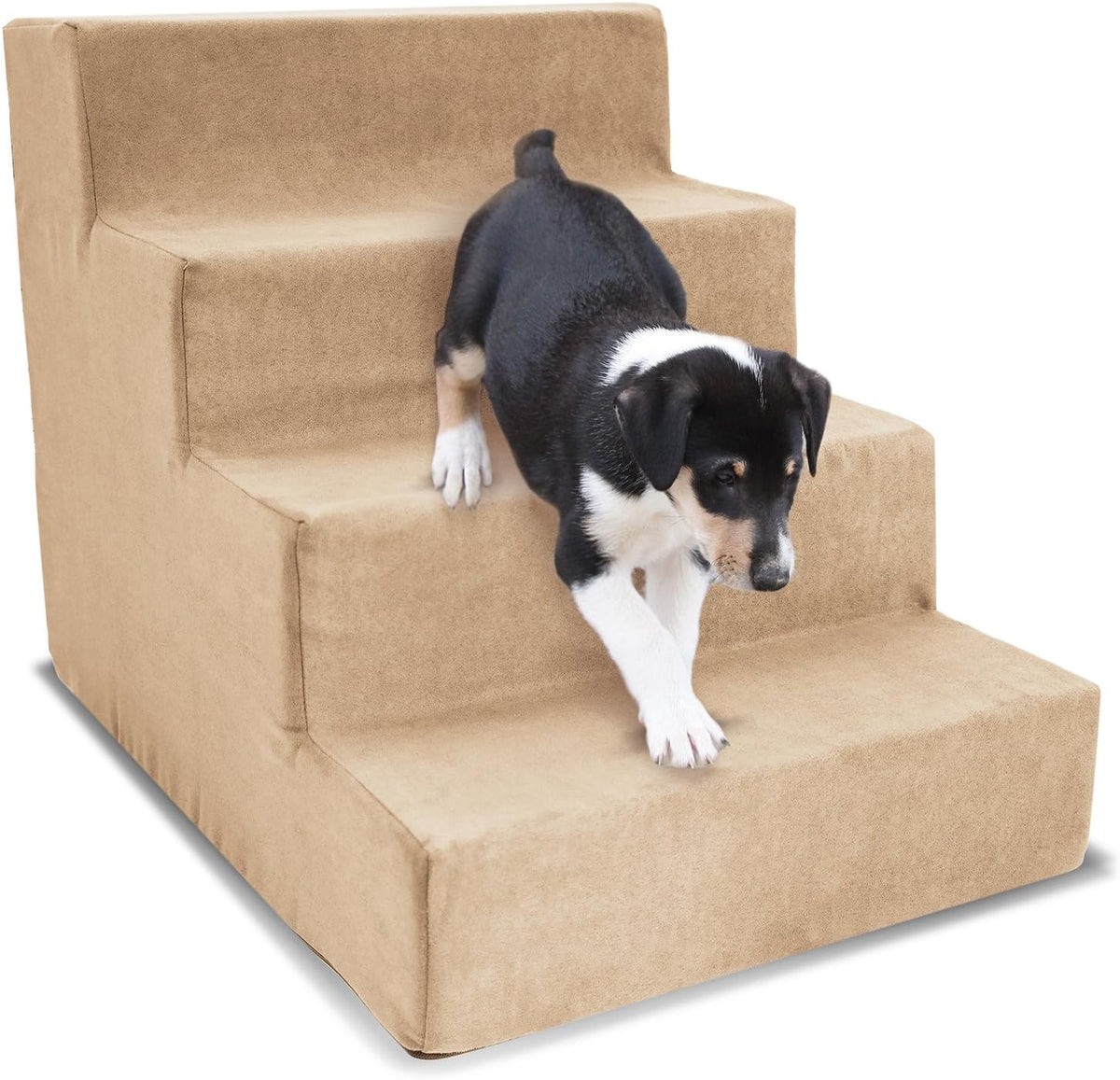 Brown Pet Ramp 4-Steps Stairs with Removable MicroSuede Cover R247