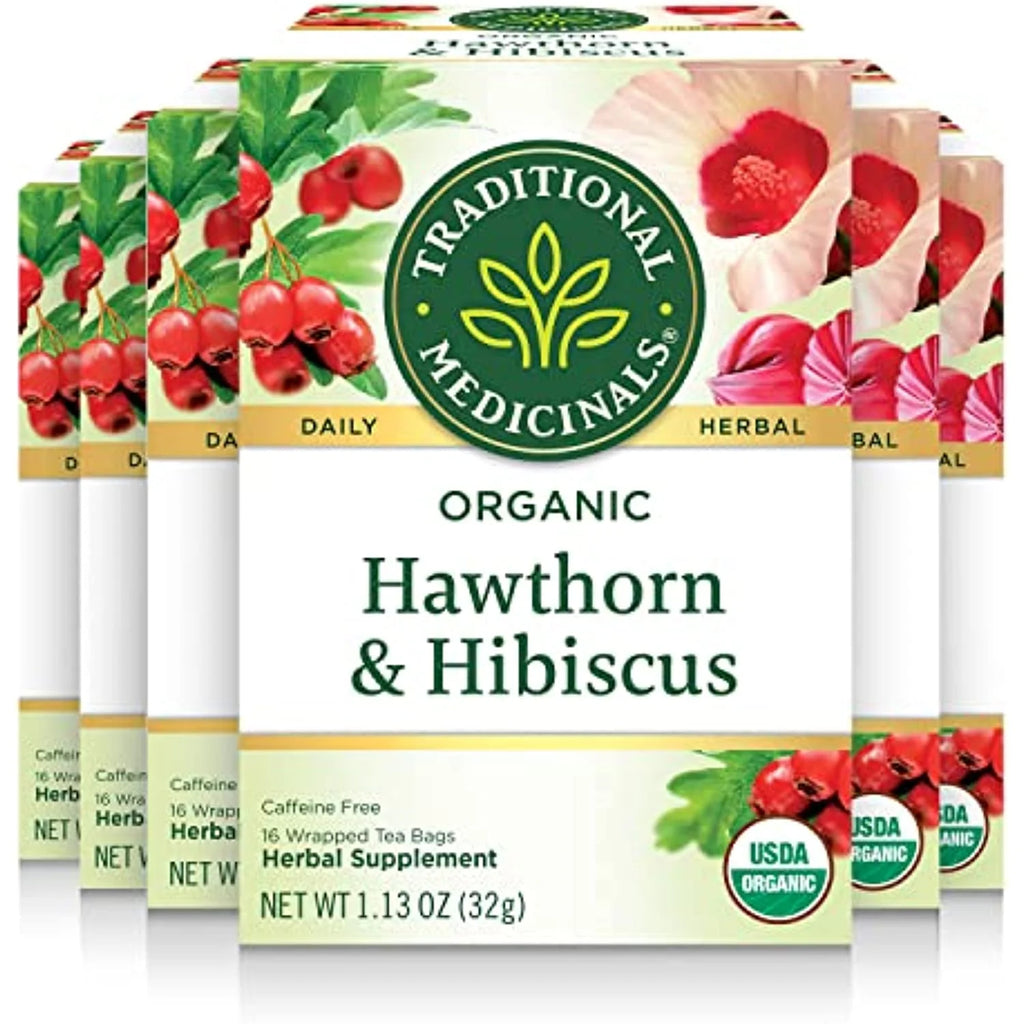 Organic Hawthorn With Hibiscus Herbal Tea 6 Pack 96 Tea Bags T4459