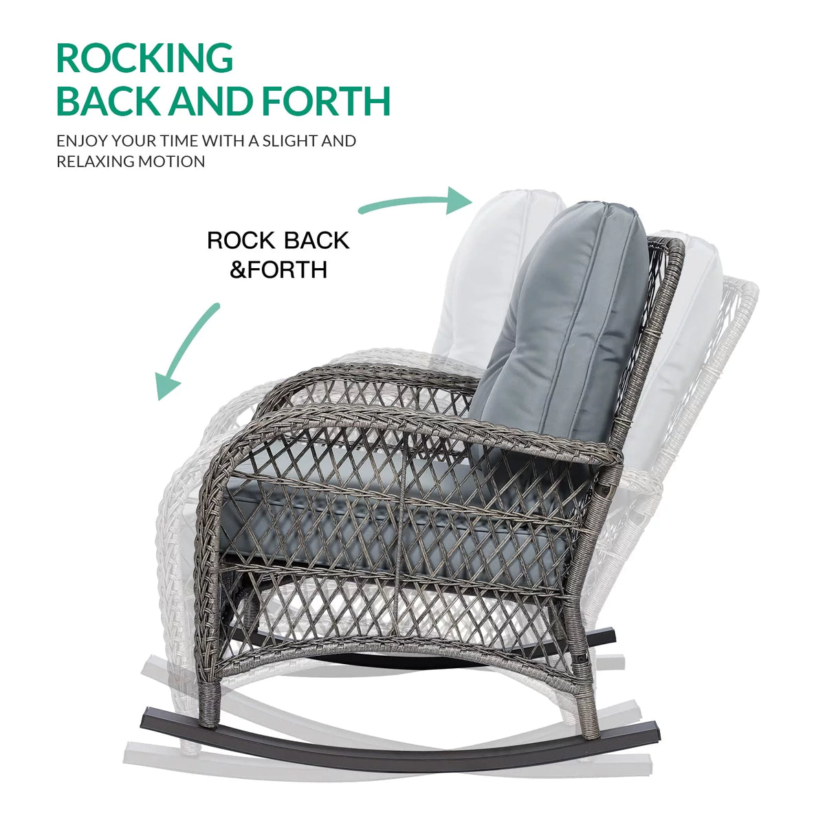 3-Piece Outdoor Wicker Rocking Bistro Set with Glass Top Side Table R12392
